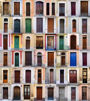 equally sized (600x896) colored front doors found in Barcelona, Spain