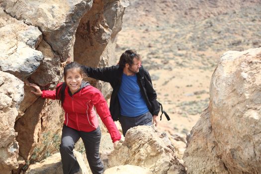 Couple hiking on Tenerife on the volcano Teide. 