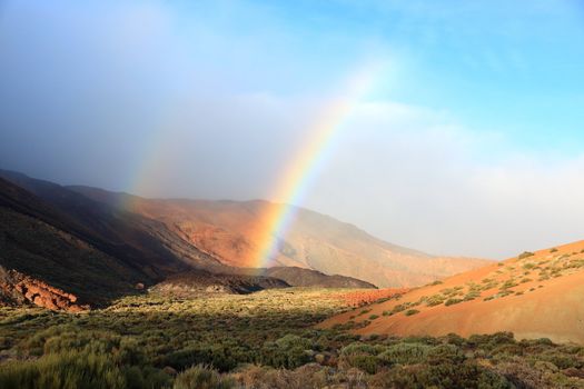 Tenerife. Scene from Teide National Park, Teide, the volcano on tenerife, the Canary Islands. Double rainbow all the way...