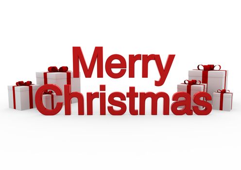 3d red white gift box merry christmas isolated on white background