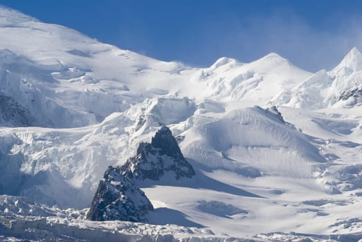 The Mont Blanc mountain range in Chamonix