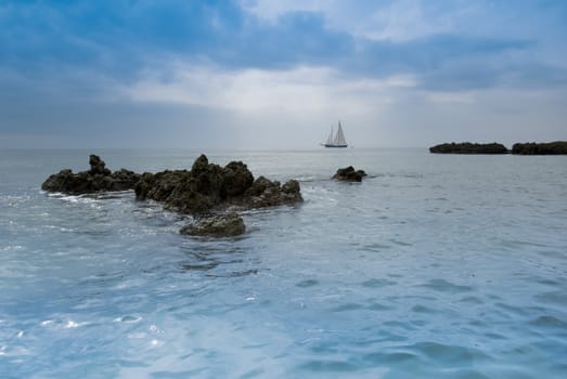 Sailing ship at sea in Portugal - landscape orientation