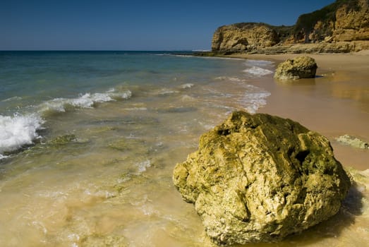 Oura beach and cliffs in Albufeira Portugal