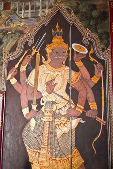 art thai painting on wall in temple