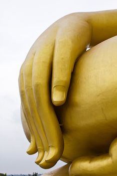 big hand buddha image in thai temple