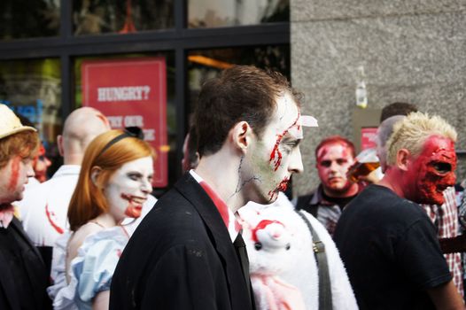 LONDON - October 30: Zombies at the 2010 London Zombie Walk October 30, 2010 in Chinatown London, England.                    