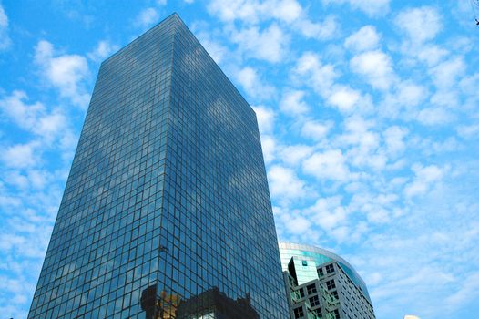 A perspective view of commercial building over sky