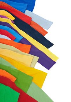 Sleeves of bright multicolored clothing, isolated on white background.