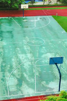 The aerial  view of outdoor basketball stadium