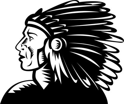 illustration of a native american indian chief with headdress