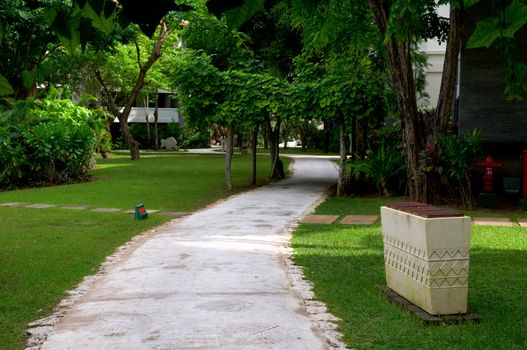 The curvy walk way of hotel resort