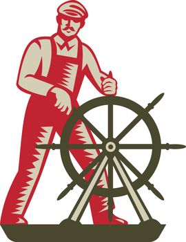 Imagery shows a ship captain at the helm done in Two (2) colors.