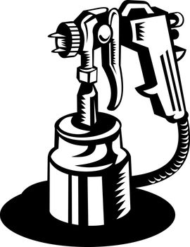 illustration of a Spray gun viewed from a high angle in black and white