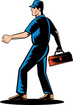  illustration of a Mechanic tradesman extending hand 