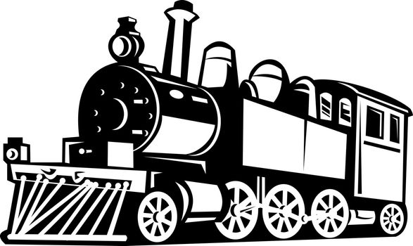 illustration of a vintage steam train done in black and white