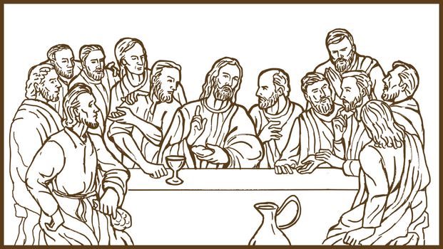 illustration of the last supper of Jesus Christ the savior and his discplles