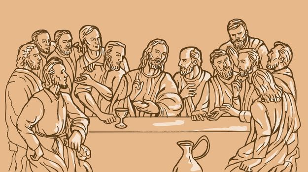 illustration of the last supper of Jesus Christ the savior and his discplles