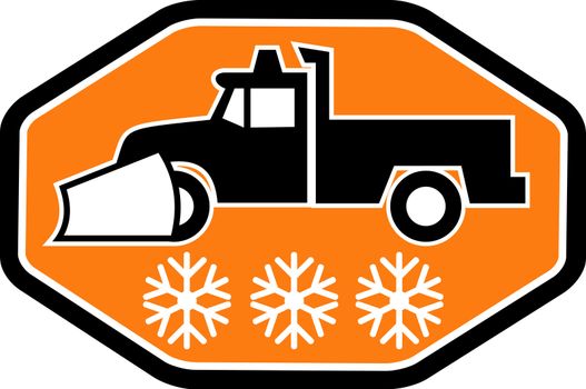 Imagery shows a Snow plow truck with snowflake in background inside heaxagon
