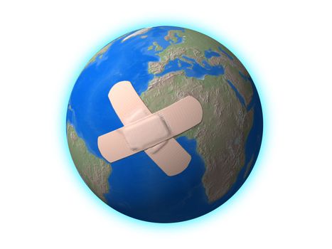 Doily on the Globe. Conceptual image: save the earth.