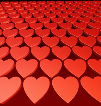 Wall of red hearts - Love background