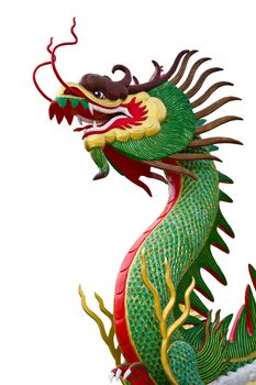 Colorful dragon statue in temple on white background