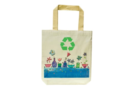 Shopping bag made out of recycled materials isolated on white background, Ecologically friendly, replaces plastic shopping bags. 
Image