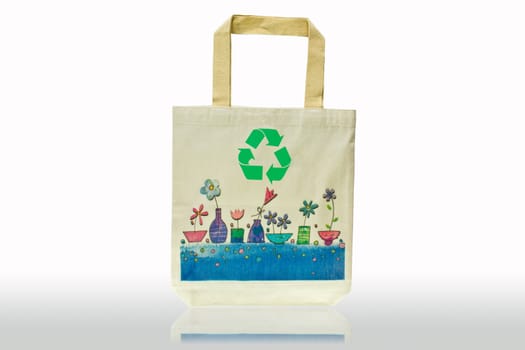 Shopping bag made out of recycled materials isolated on white background, Ecologically friendly, replaces plastic shopping bags. 
Image