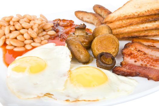 close-up traditional english breakfast, isolated on white