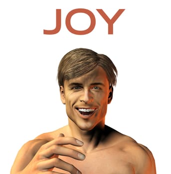 young man face expression - smile - joy - 3d render image