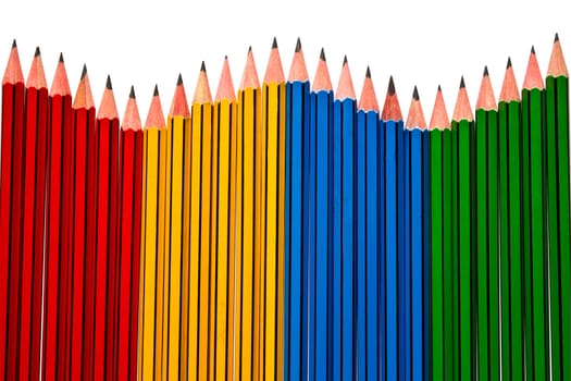 Pencils Red Yellow Blue and Green on White Background