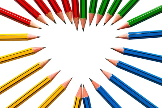 Pencils Red Yellow Blue and Green on White Background