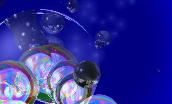 Multicolor bubbles on a Blue background