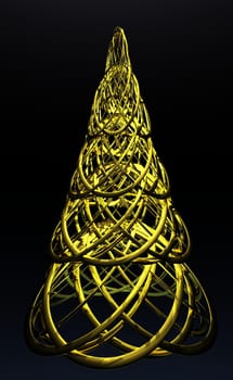 An abstract golden Christmas Tree isolated on a black background.