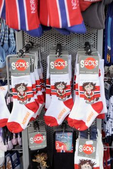 Souvenir from scandinavia, socks in norwegian gift shop