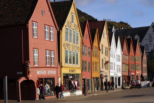 View on the old street in Bergen, Norway