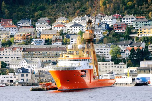 View of Bergen cargo port, Norway October 2010