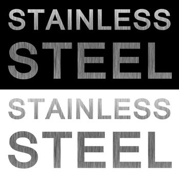 Stainless steel brushed metal texture labels isolated over black and white backgrounds.