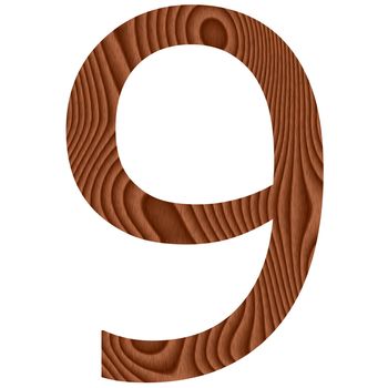 Wooden number 9 isolated in white