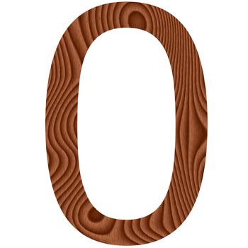 Wooden number 0 isolated in white