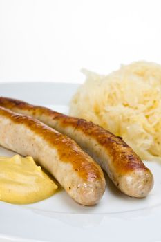 fried sausages,mustard and sauerkraut