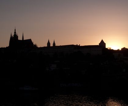 City of Prague silhouetted against the setting sun