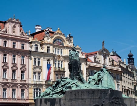 Ancient statue in the main square in Prague in Czech Republic