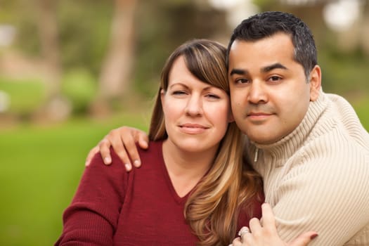 Attractive Mixed Race Couple Portrait in the Park.