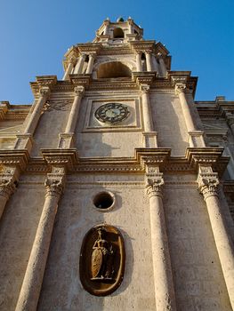 front of the colonial cathedral in arequipa