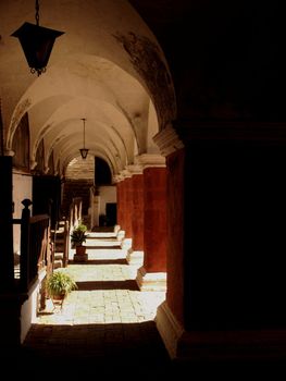 light cloister with orange columns