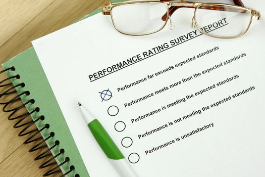 Could be performance appraisal customer service rating business performance evaluation.
