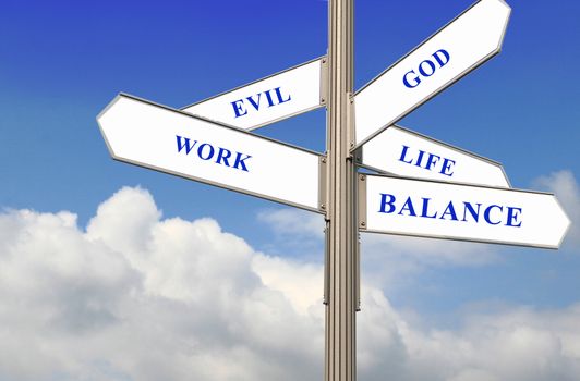 Work, Life and Balance concept with God and Evil ways included.