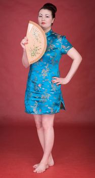Japanese girl on the red background