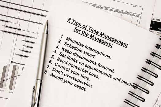 Concept for time management - with tips and bar graph and schedule.