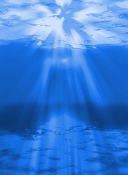 An illustration of sunlight shining through the water abyss